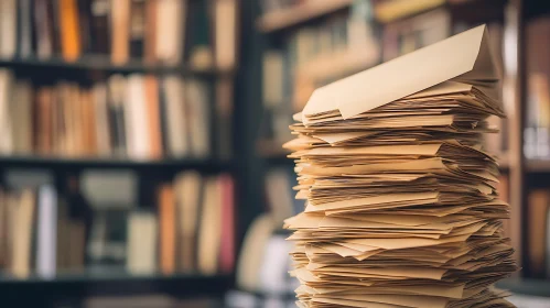 Towering Paper Stack in Library