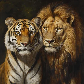 Majestic Lion and Tiger Close Up