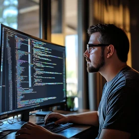 Man Coding with Intense Focus