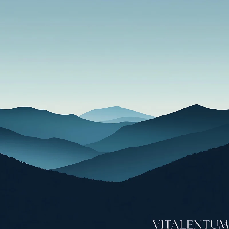 AI ART Serene Blue Mountain Vista Art Print