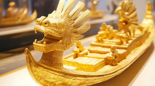 Gilded Dragon Boat Art Piece