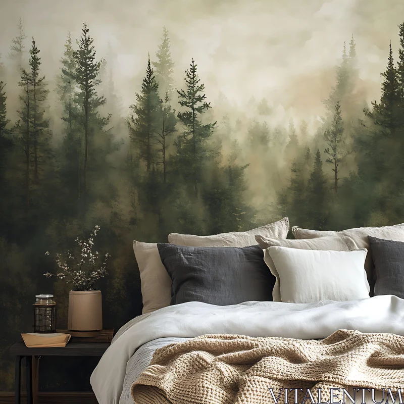 AI ART Cozy Bedroom with Nature-Inspired Wall Art