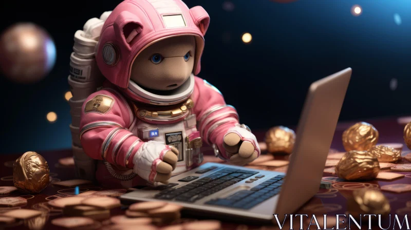 Astronaut Bear in Pink Hued Money Themed Miniature World AI Image