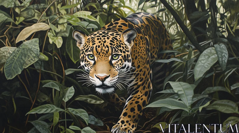 Stealthy Jaguar Among Green Leaves AI Image