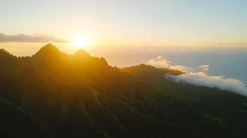 Sunlit Mountains and Green Hills