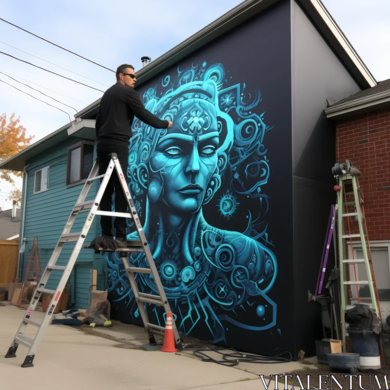 Contemporary Canadian Art: Outdoor Mural Painting in Progress AI Image