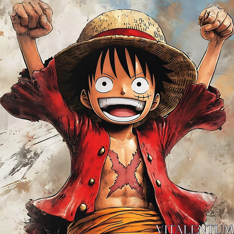 Joyful Animated Boy in Straw Hat AI Image