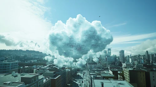 Cityscape with Floating Text Cloud