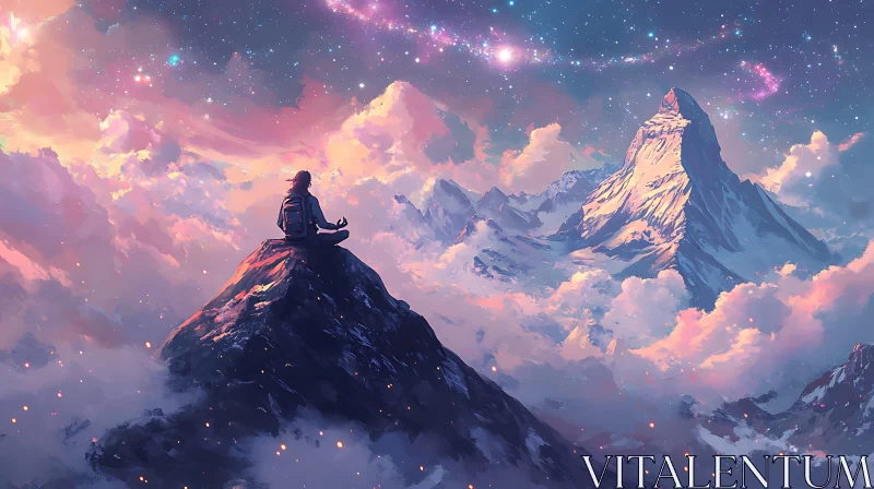 AI ART Serene Mountain Meditation Under Starry Skies