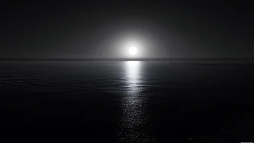 Monochrome Seascape Under the Moon