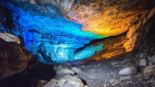 Illuminated Cave with Vibrant Colors