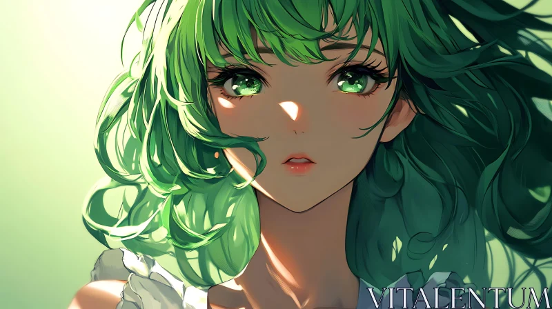 Green-Haired Anime Girl's Expressive Portrait AI Image