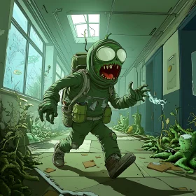 Cartoon Zombie Apocalypse in School Hall