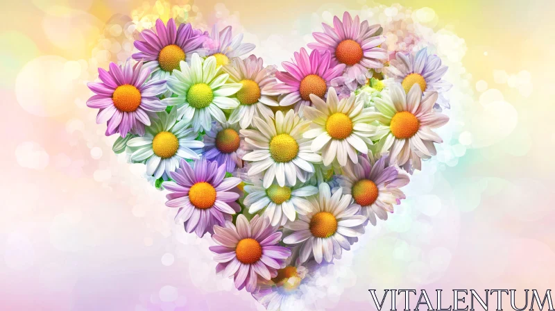 AI ART Multicolored Daisies in a Heart Shape