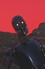 Black Cyborg with Glowing Eyes