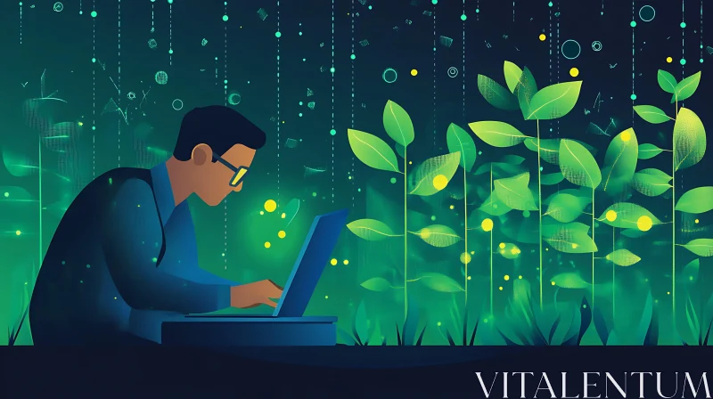 Digital Growth: Technology and Nature Intertwined AI Image