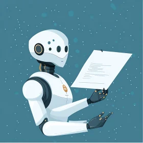 Artificial Intelligence Robot Reviewing Paperwork