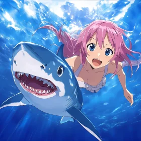 Underwater Adventure: Anime Girl and Shark