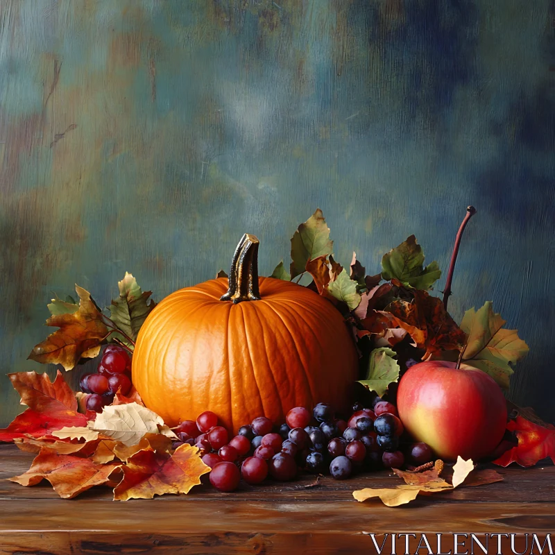 Harvest Still Life with Pumpkin and Fruit AI Image