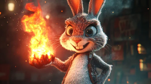 Cartoon Rabbit Holding Fire