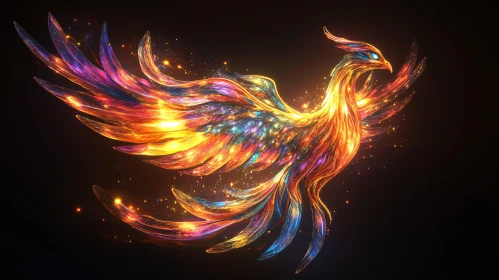 Colorful Phoenix with Fire Wings