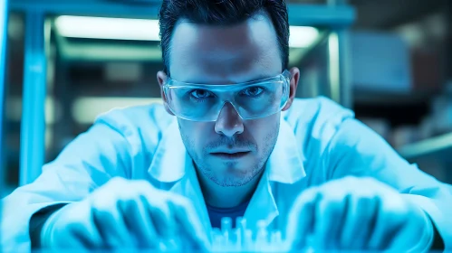Man in Lab Coat Examining Test Tubes
