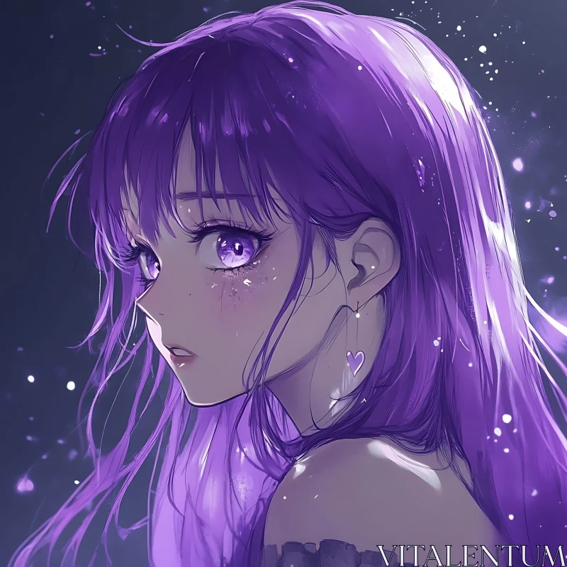 Mystical Anime Portrait with Purple Hair and Violet Eyes AI Image