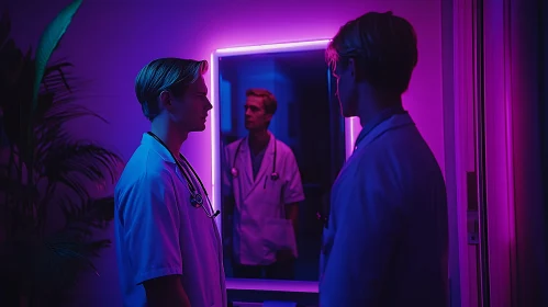 Medical Professional Bathed in Neon Light