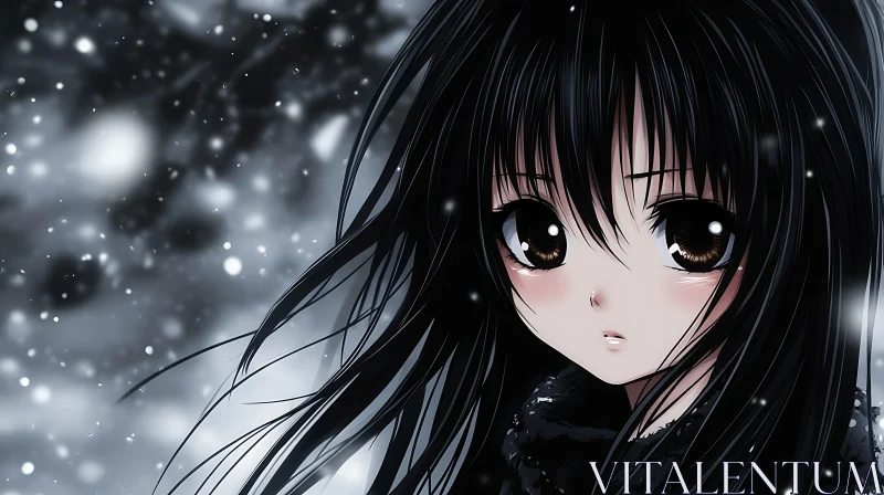 Somber Anime Character in Winter Scene AI Image