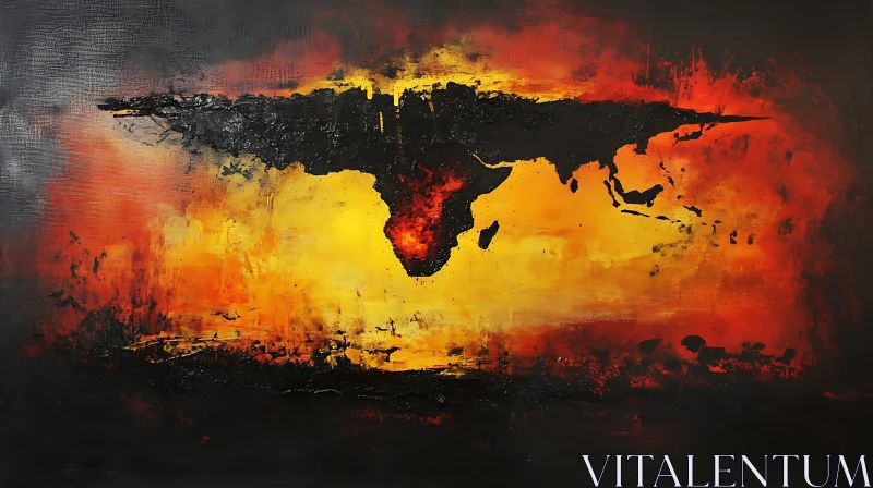 Abstract World Map in Fire Tones AI Image