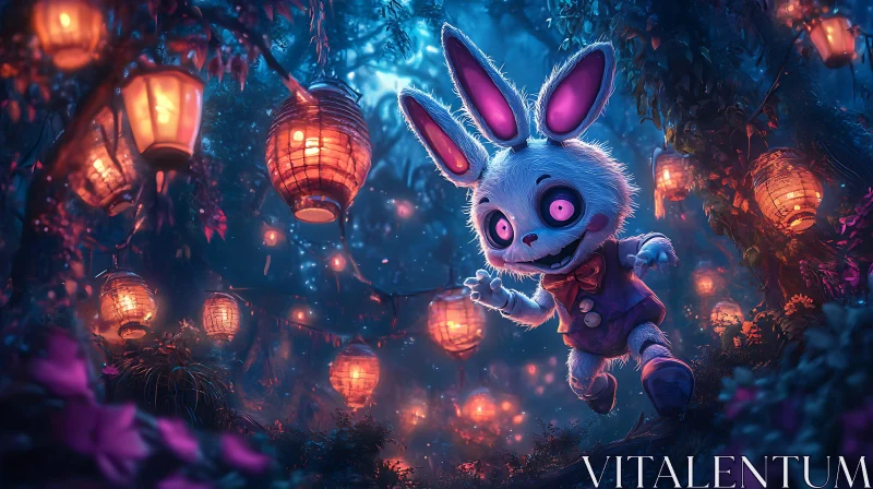 AI ART Whimsical Bunny Character with Glowing Lanterns