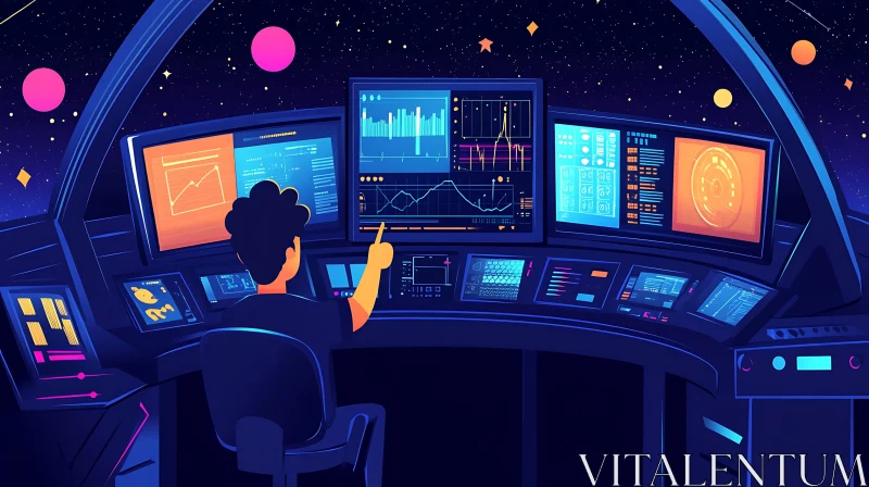 Futuristic Data Analysis Station AI Image