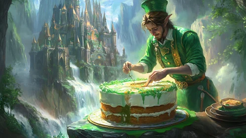 Elven Baker Decorating Cake near Waterfall Castle