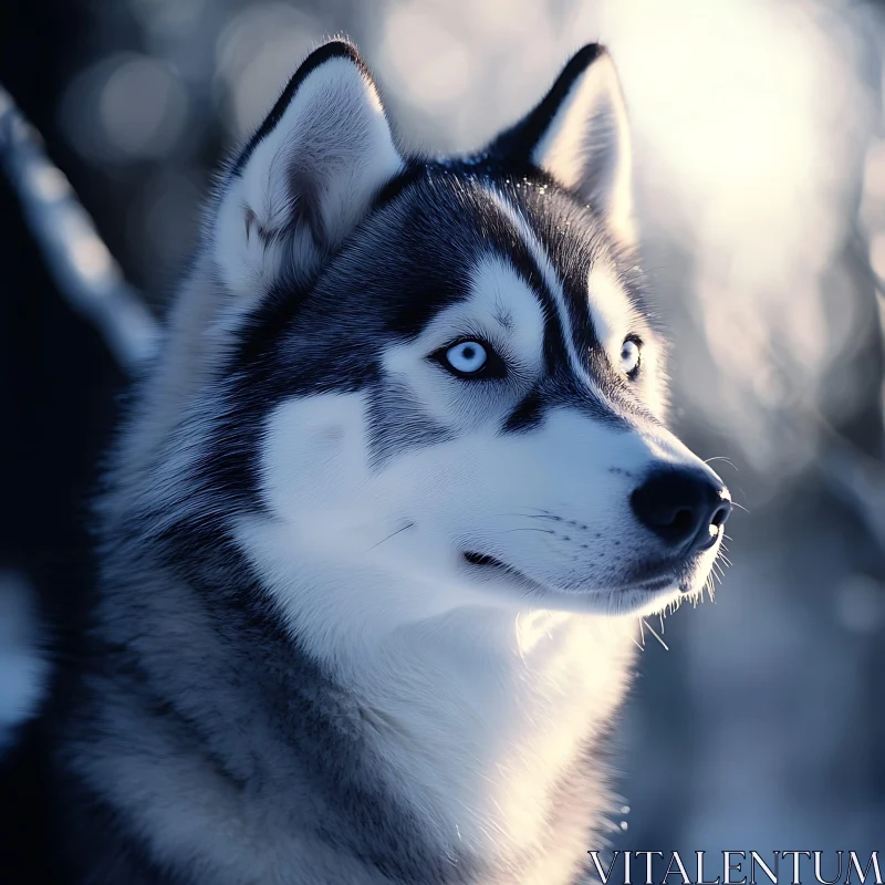 Husky with Blue Eyes in Snowy Setting AI Image