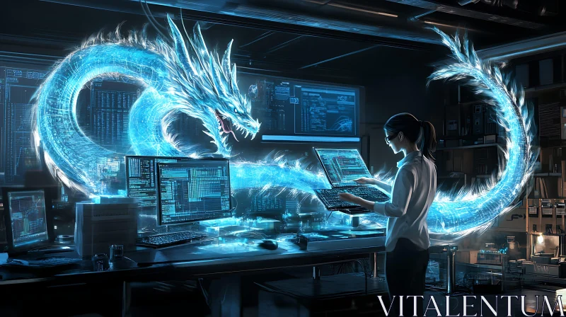 AI ART Digital Dragon and the Coder