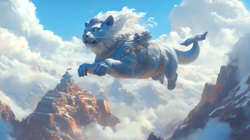 Flying Lion Above Mountain Peaks