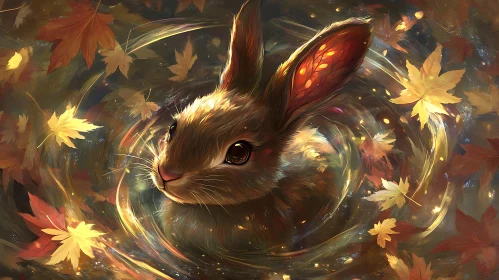 Whimsical Rabbit with Autumn Leaves