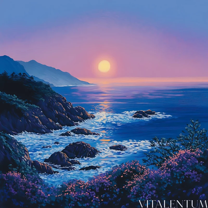 AI ART Coastal Sunset Serenity