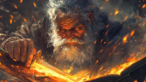 Intense Wizard with Burning Book