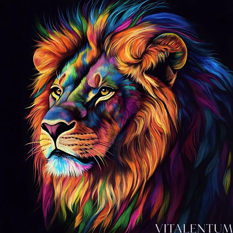 Rainbow Lion Head Illustration AI Image