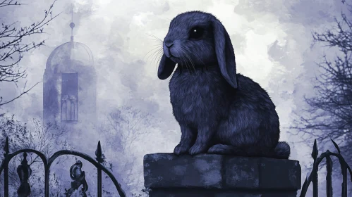 Dark Rabbit on a Misty Day