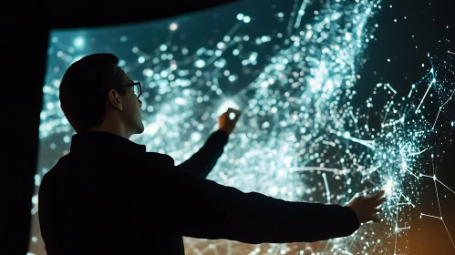 Man Interacting with Virtual Reality Screen