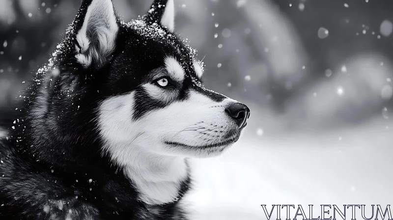 Monochrome Husky Portrait in Winter AI Image