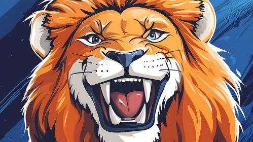 Lion Head with Open Mouth Illustration