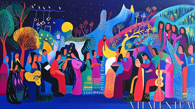 AI ART Colorful Folk Art Landscape Painting