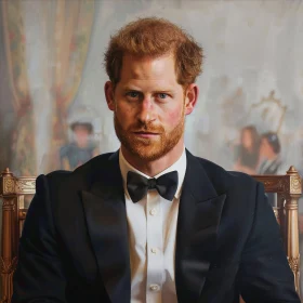 Formal Portrait of Prince Harry in a Black Tuxedo