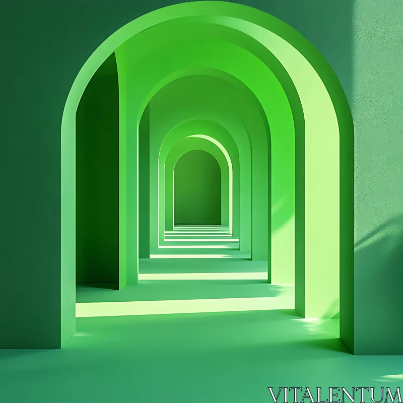 Serene Green Arched Passageway AI Image