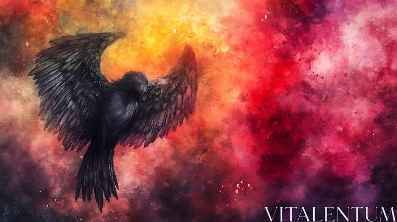 Bird Silhouette Against Abstract Sunset AI Image