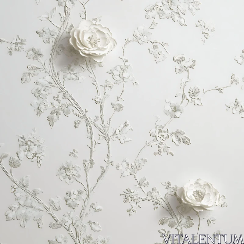 Textured Floral Wall Art in White AI Image