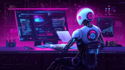 AI Robot Coding at Night